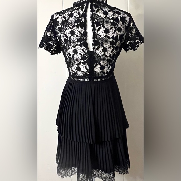Zara party mini dress black lace bodice pleated skirt short sleeve small EUC - Picture 4 of 16
